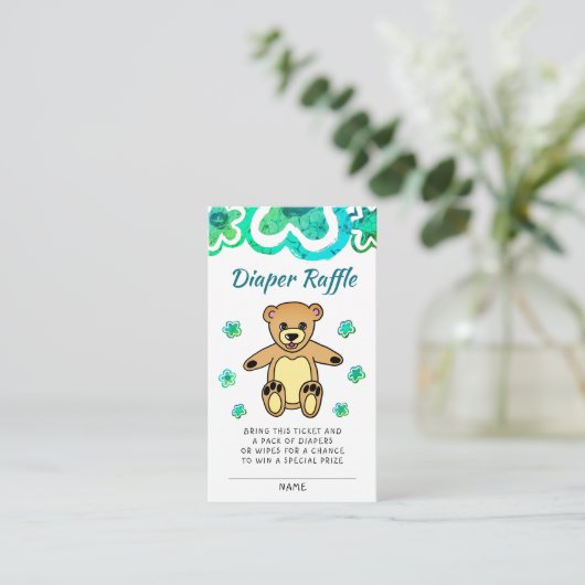 Teddy Bear Blume Babydusche Windelwanne Raffel Begleitkarte (Stehend Vorderseite)