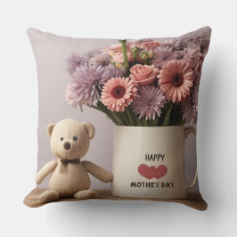 Teddy Bear, Blume & Coffee Tasse Kissen