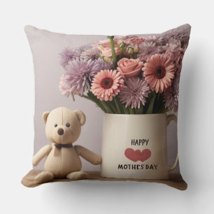 Teddy Bear, Blume & Coffee Tasse Kissen