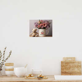Teddy Bear, Blume & Coffee Tasse Poster