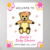 Teddy Bear Blume Floral Baby Dusche Begrüßungszeic Poster (Vorne)