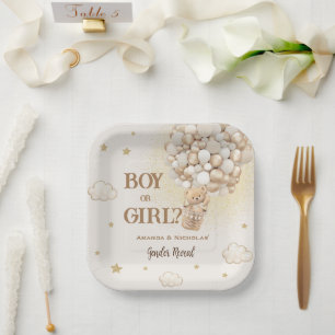 Teddy Bear Boho Air Ballon Gender Reveal Pappteller