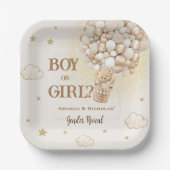 Teddy Bear Boho Air Ballon Gender Reveal Pappteller (Vorderseite)