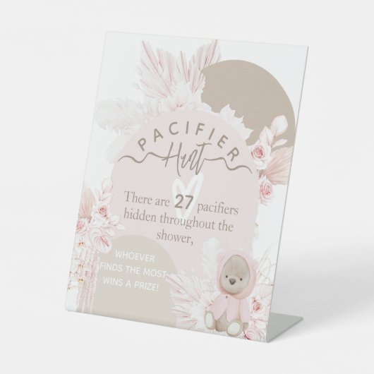 Teddy Bear Boho Baby Dusche Schnuller Jagdspiel Sockelschild (Vorderseite)