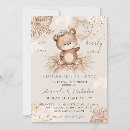 Teddy Bear Boho Baby Shower Einladung (Vorderseite)