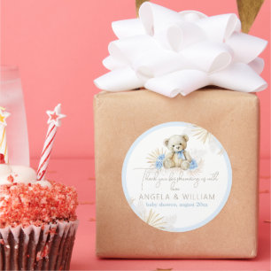 Teddy Bear Boho Blue Boy Danke Baby Dusche Runder Aufkleber