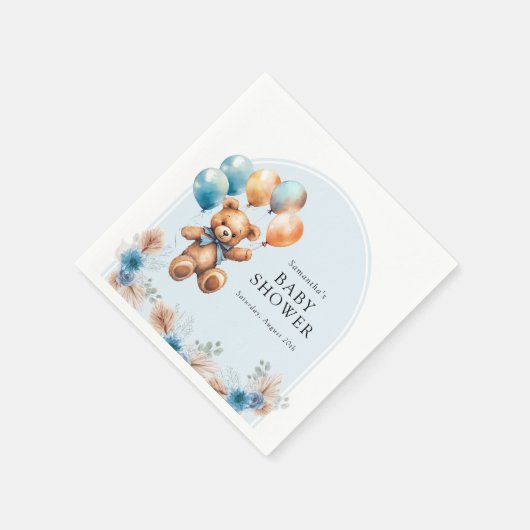 Teddy Bear Boho Boy Baby Shower Serviette (Ecke)