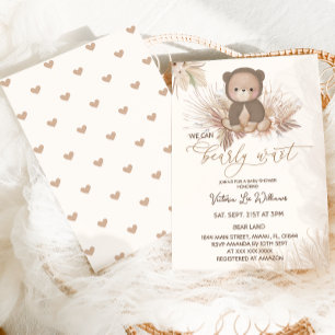 Teddy Bear Boho Pampas Brown Babydusche Einladung