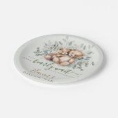 Teddy Bear Boho Twins Gender Neutral Baby Shower Pappteller (Schrägansicht)