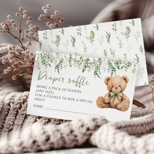 Teddy Bear Bow Greenery Baby Shower Windschutzsche Begleitkarte