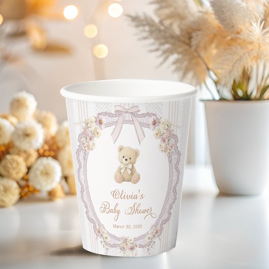 Teddy Bear Bow Vintage Baby Shower Pappbecher