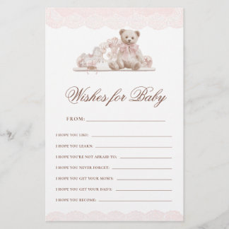 Teddy Bear Bow Wishes For Baby Advice Game Card