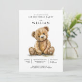 Teddy Bear Boy 1. Geburtstag Einladung (Stehend Vorderseite)