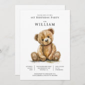 Teddy Bear Boy 1. Geburtstag Einladung (Vorne/Hinten)