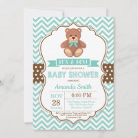 Teddy Bear Boy Baby Dusche Aqua Zickzack