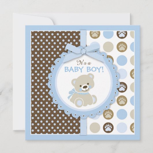 Teddy Bear Boy Baby Dusche Blue Einladung (Vorderseite)