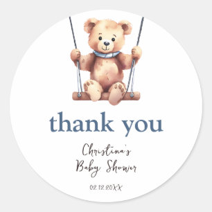 Teddy Bear Boy Baby Dusche Vielen Dank Runder Aufkleber