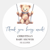 Teddy Bear Boy Baby Dusche Vielen Dank Runder Aufkleber (Vorderseite)