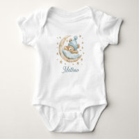 Teddy Bear Boy Baby Moon Stars Name Blue