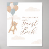 Teddy Bear Boy Baby Shooting Guest Book Sign Poster (Vorne)