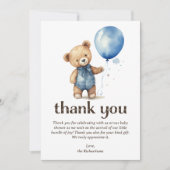 Teddy Bear Boy Baby Shower Dankeskarte (Vorderseite)