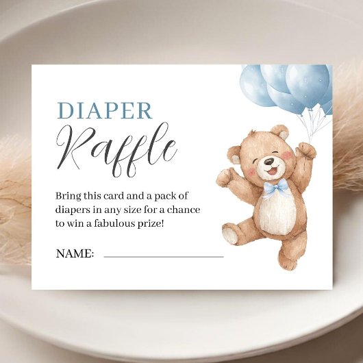 Teddy Bear Boy Baby Shower Diaper Raffle Begleitkarte