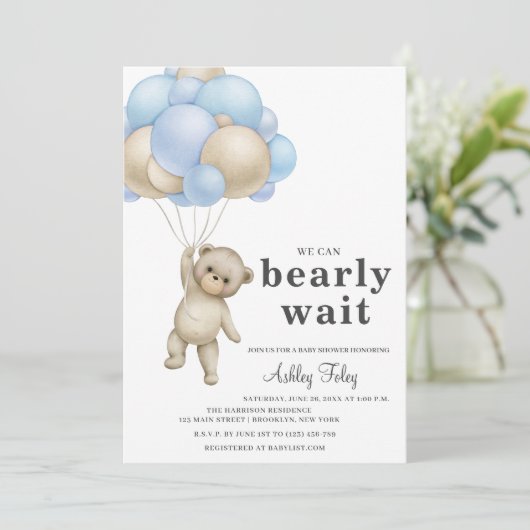 Teddy Bear Boy Baby Shower Einladung (Stehend Vorderseite)