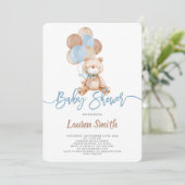 Teddy Bear Boy Baby Shower Einladung (Stehend Vorderseite)