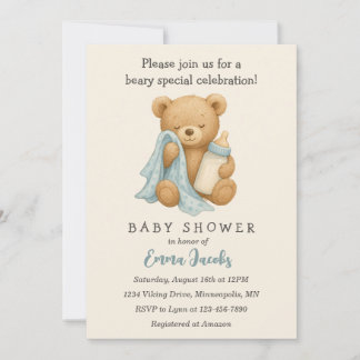 Teddy Bear Boy Baby Shower Einladung