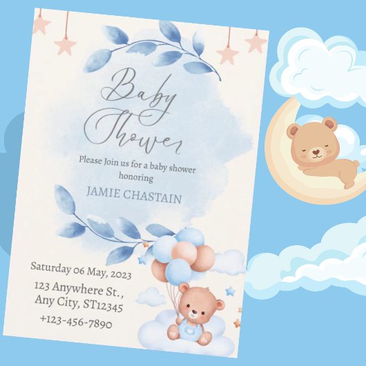 Teddy Bear Boy Baby Shower Einladung