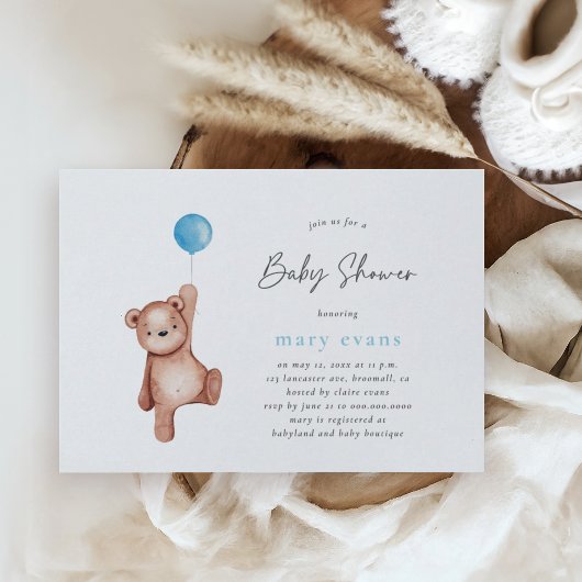 Teddy Bear Boy Baby Shower Einladung