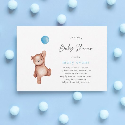 Teddy Bear Boy Baby Shower Einladung