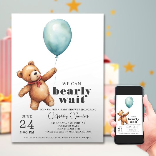 Teddy Bear Boy Baby Shower Einladung