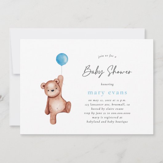 Teddy Bear Boy Baby Shower Einladung (Vorderseite)