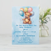 Teddy Bear Boy Baby Shower Einladung (Stehend Vorderseite)
