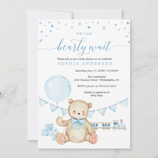 Teddy Bear Boy Baby Shower Einladung (Vorderseite)