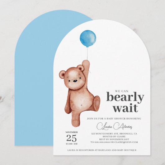 Teddy Bear Boy Baby Shower Einladung (Vorne/Hinten)
