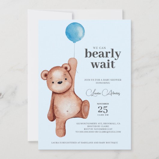 Teddy Bear Boy Baby Shower Einladung (Vorderseite)