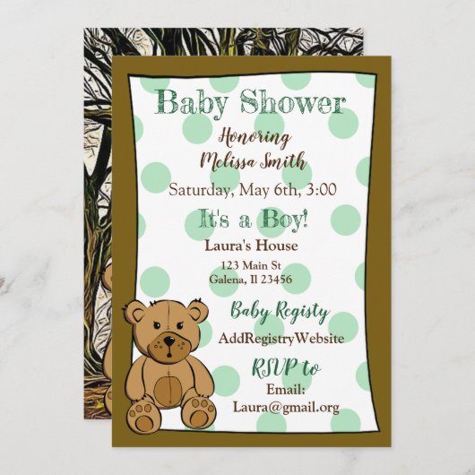 Teddy Bear Boy Baby Shower Einladungen (Vorne/Hinten)