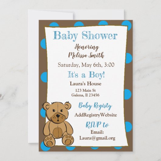 Teddy Bear Boy Baby Shower Einladungen (Vorderseite)
