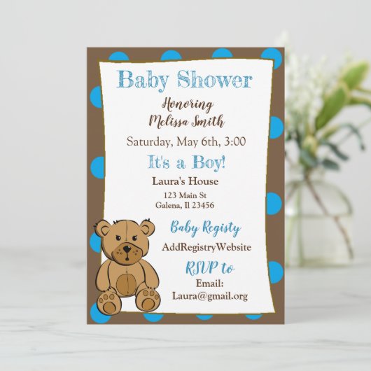 Teddy Bear Boy Baby Shower Einladungen (Stehend Vorderseite)
