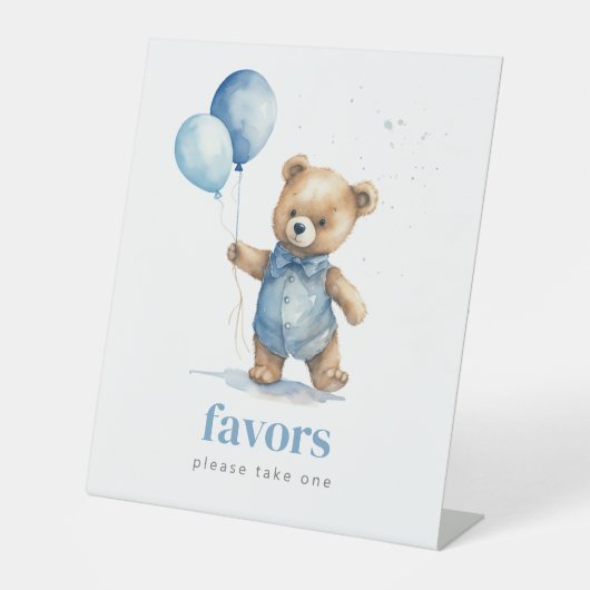 Teddy Bear Boy Baby Shower Favoriten Sockelschild (Vorderseite)