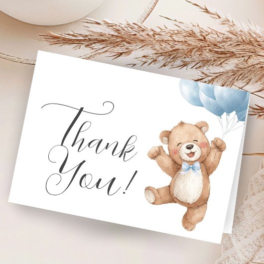 Teddy Bear Boy Baby Shower Folded Thank You Dankeskarte