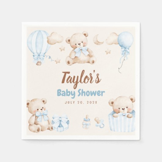 Teddy Bear Boy Baby Shower Paper Napkin Serviette (Vorderseite)