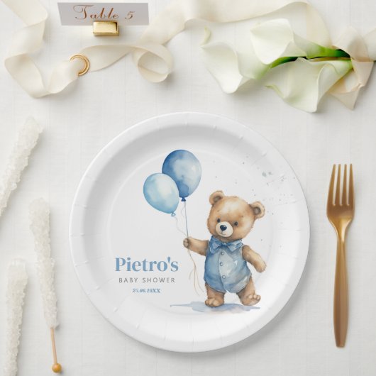 Teddy Bear Boy Baby Shower Pappteller (Hochzeit)