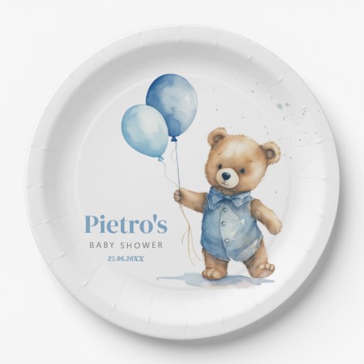 Teddy Bear Boy Baby Shower Pappteller (Vorderseite)