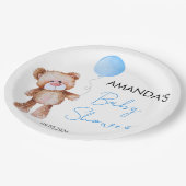 Teddy Bear Boy Baby Shower Pappteller (Schrägansicht)