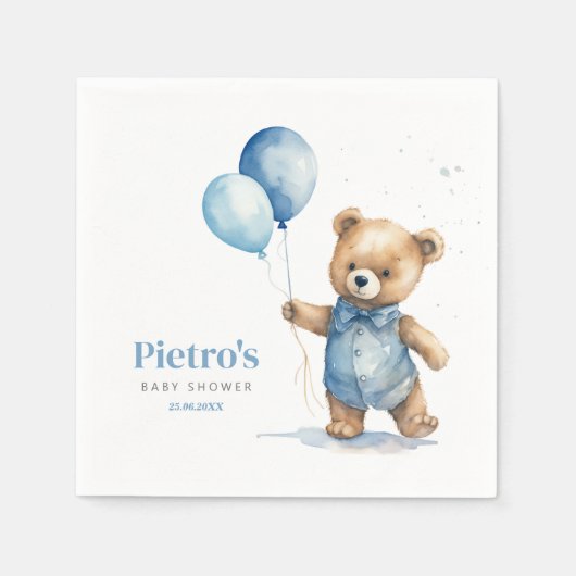 Teddy Bear Boy Baby Shower Serviette (Vorderseite)