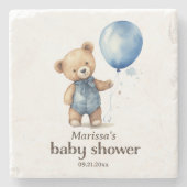 Teddy Bear Boy Baby Shower Steinuntersetzer (Vorderseite)
