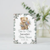 Teddy Bear Boy Baby Showthema Postkarte (Stehend Vorderseite)